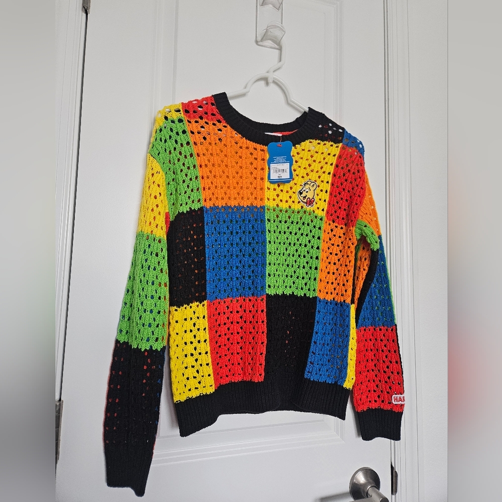 NWT HARIBO Gummy Bear X JC Penny Colorblock Knit Multi-Color Sweater Sz XS